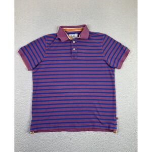 Boden Polo Shirt Mens Large Purple Blue Stripe Cotton Knit Short Sleeve Casual